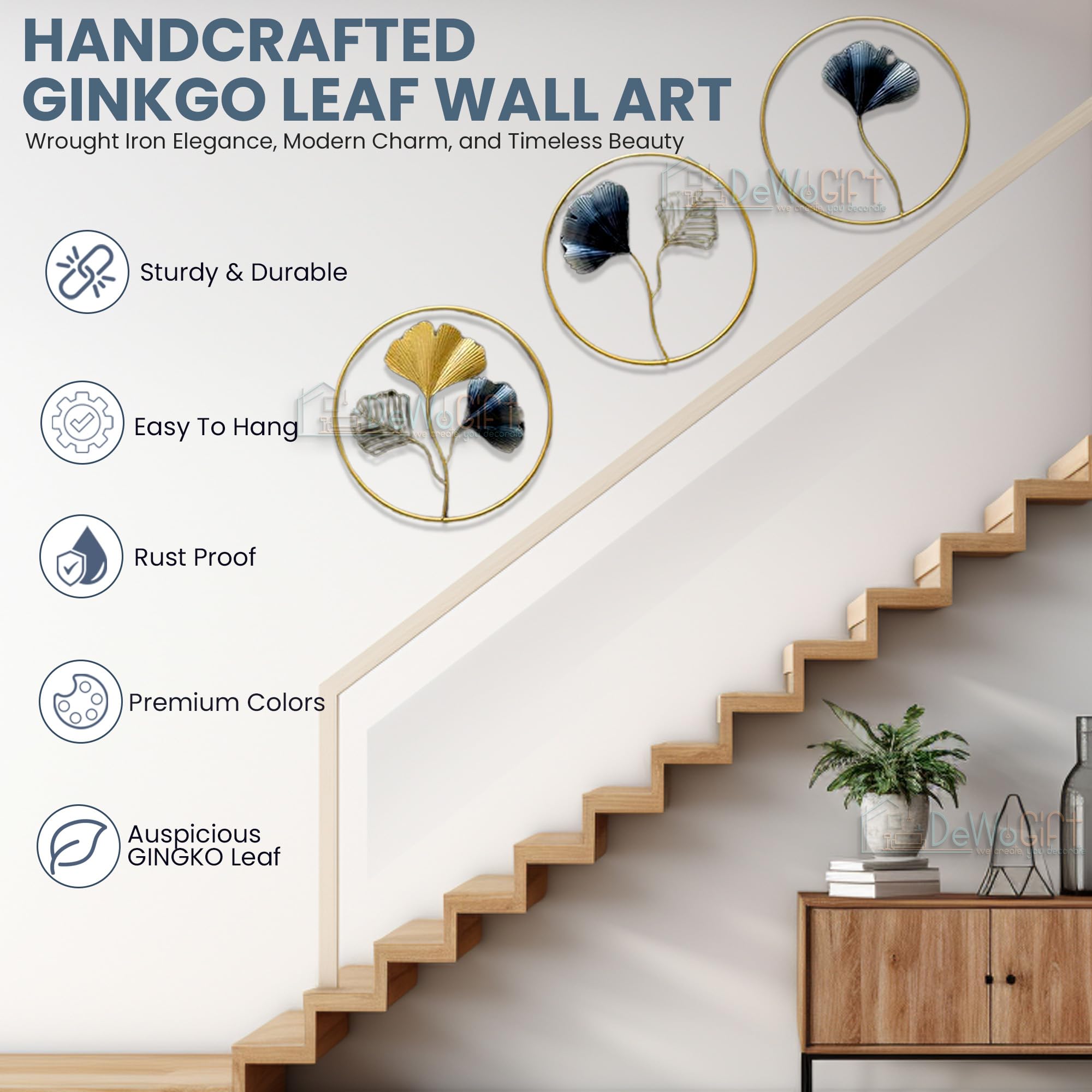 Design World Gifts And Interiors Metal Wall Decor/Wall Art/Gingko Leaf Wall Sculpture/Hanging For Living Room, Bedroom, Dining R